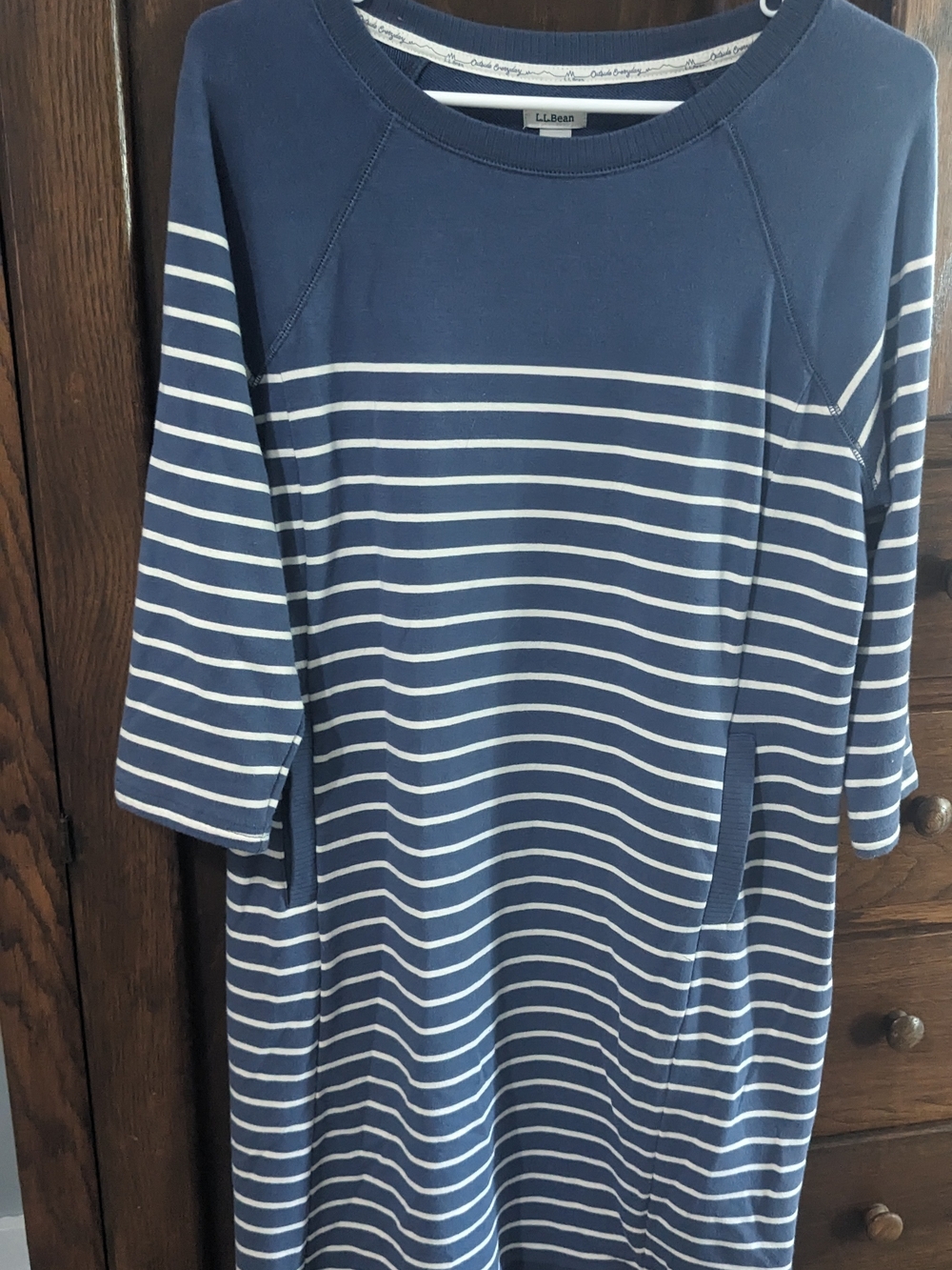 L.L. Bean Navy and White Striped Women's Boat neck Sweater Dress S